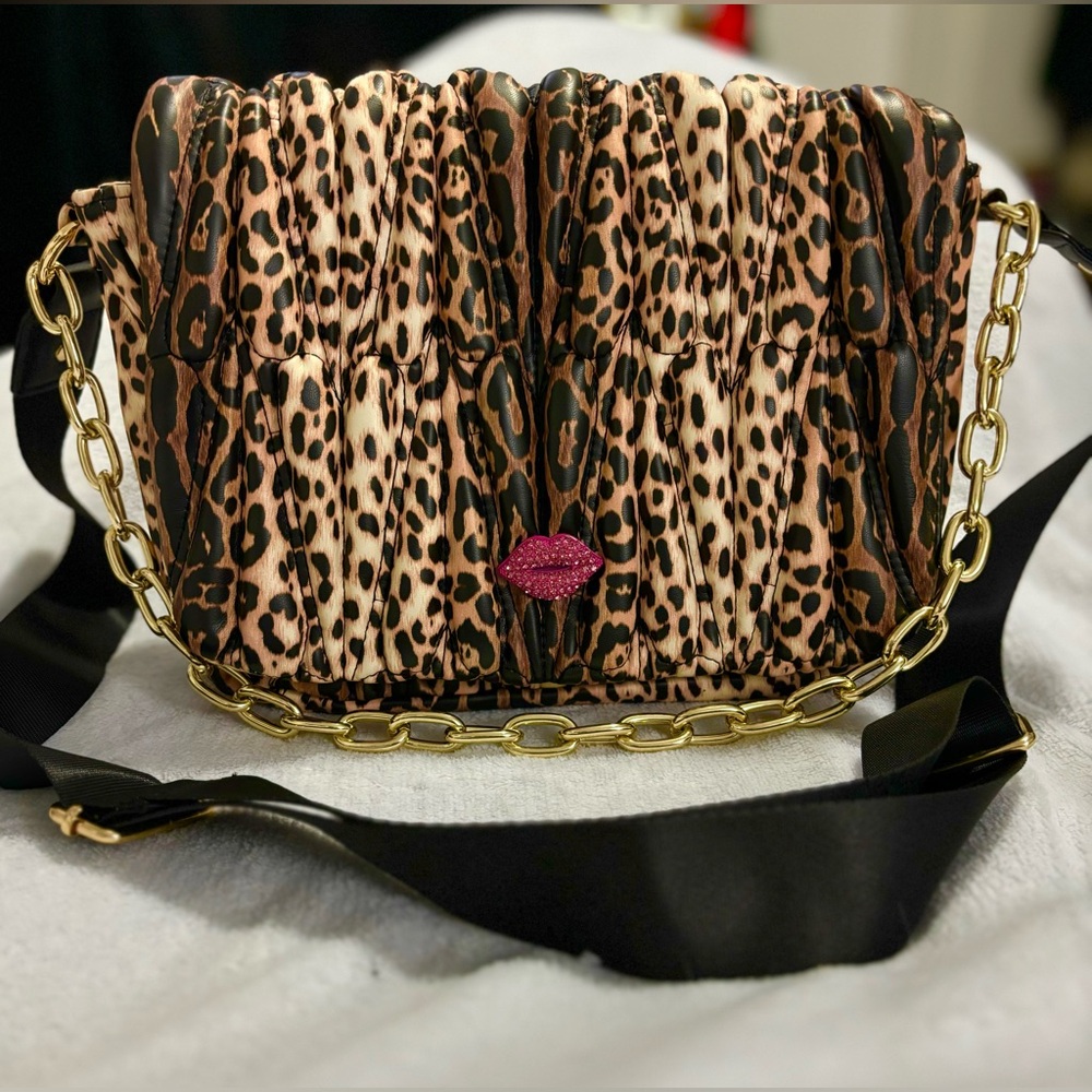 Betsey Johnson Crossbody convertible clutch leopard handbag.
